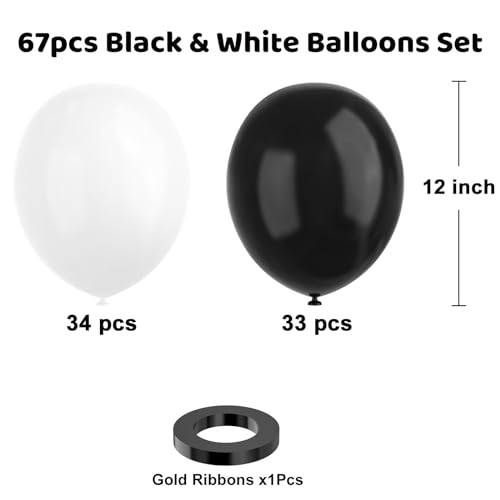 Black and White Balloons, 67pcs 12 Inch White Black Thickened Latex Balloons for Birthday, Anniversary, Wedding, Graduatio...