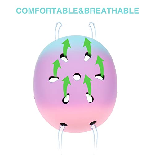 Color Gradient Adjustable Kids Bike Helmet Toddler Helmets for 3-5-8-14 Years Kids Girls Boys Youth Bicycle Helmet for Sco...