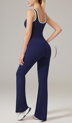 RXRXCOCO Women 2 Piece Workout Sets Flare Leggings Scrunch Butt Lifting Crop Tank Matching Set Colorblock Gym Yoga Outfits