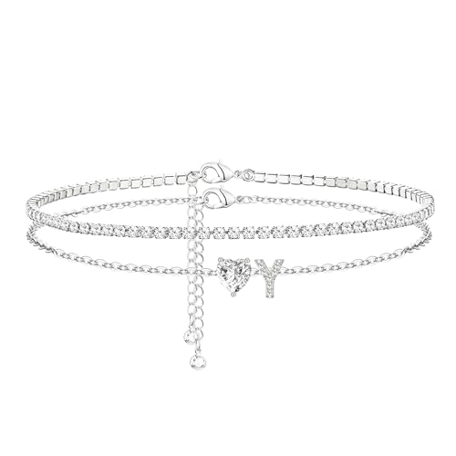 CIOMY Heart Initial Silver Anklets for Women Waterproof Dainty Silver Plated ankle bracelets for women Large Ankle Women's...