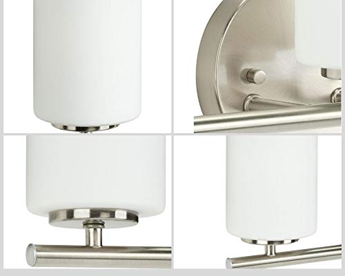 Progress Lighting 2-Light Modern Bath Vanity Light, Etched White Glass, Brushed Nickel, Model P2158-09