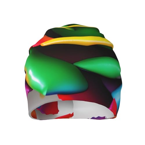 Rainbow Rose Flower Print Beanie Hat for Men and Women Stretchy Slouchy Winter Warm Cap Headwear Accessory