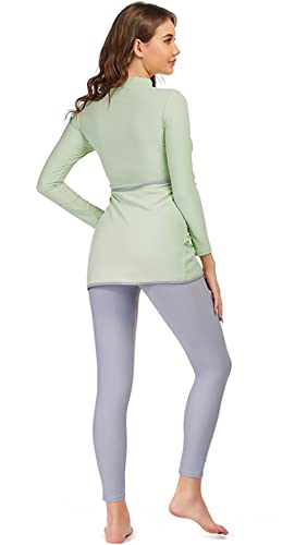 HOKFDC Women Full Covered Swimwear Modest Muslim Swimsuits 3 Pieces Islamic Long Sleeve Burkini with Swimming Cap