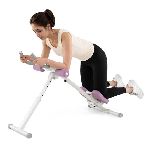 GYMAX Ab Workout Equipment, Adjustable Ab Machine for Whole Body Home Exercise with LCD Monitor, Big Knee Pads & Foam Cove...
