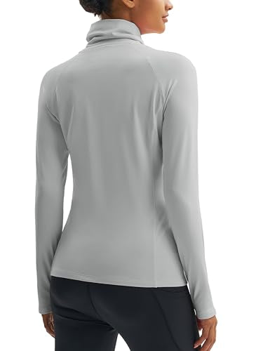 MAGCOMSEN Women's Thermal Shirts Mock Turtleneck Long Sleeve Undershirt Fleece Base Layer Top with Thumb Holes