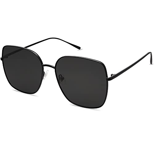 SOJOS Trendy Oversized Square Metal Frame Sunglasses for Women Men Retro Big Flat Lens UV Protection Sunglasses SJ1146