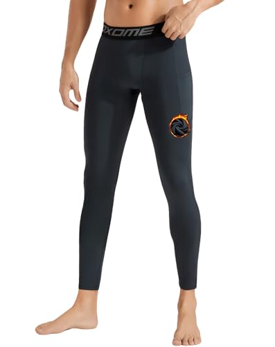 Roxdme Men Thermal Compression Pants Fleece Lined Tights Athletic Heated Leggings Cold Weather Baselayer Winter Gear Pockets