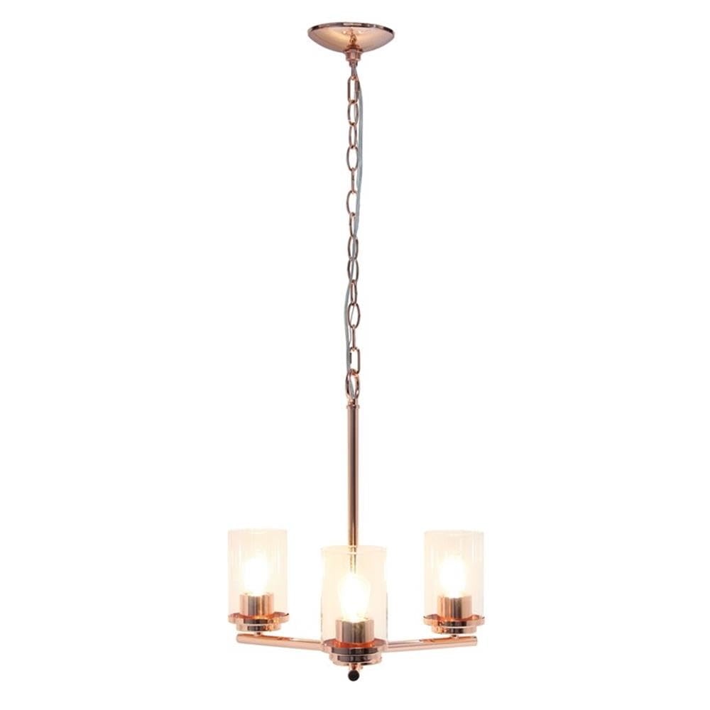 Elegant Designs 3-Light Pendant Chandelier, Rose Gold, Glass, 15x15x64, Model PT1018-RGD