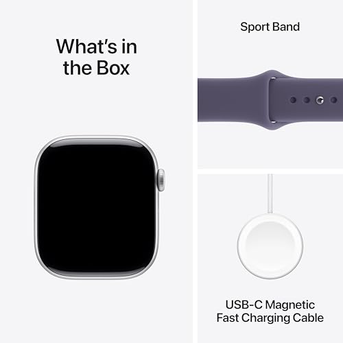 Apple Watch Series 11 [GPS 46mm] Smartwatch with Silver Aluminum Case with Purple Fog Sport Band - M/L. Sleep Score, Fitne...