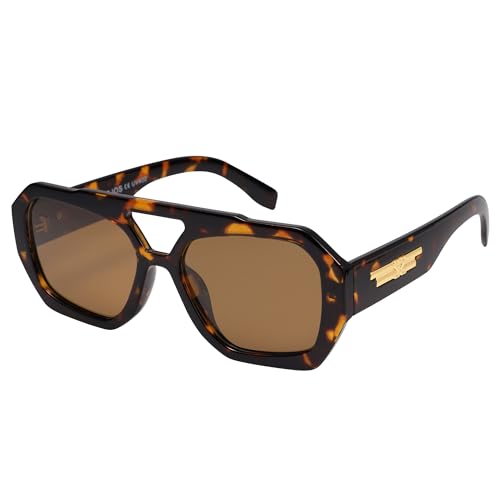 SOJOS Trendy Aviator Sunglasses for Womens Mens Polarized,Hexagonal Square Double Bridge Designer Inspired Sun Glasses SJ2288