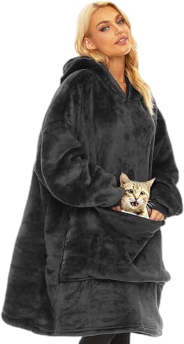Gentlewarm Wearable Blanket Hoodie for Adults Women Men,Oversized Soft Warm Sherpa Fleece Hoodie with Pets Giant Pocket