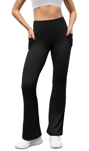 SEAJOJO Women's High Waist Flare Yoga Pants Tummy Control Casual Bootcut Leggings with Side Pockets