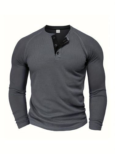 1 Piece Waffle Long Sleeve Shirt for Men, Stylish Thermal Top for Casual & Outdoor Multi-Season Wear
