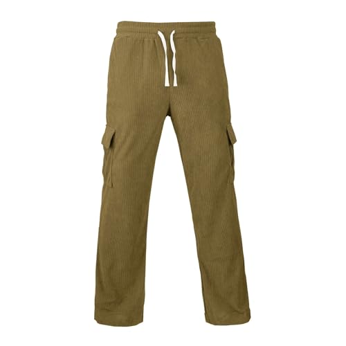Men's Corduroy Cargo Pants 2026 Winter Warm Stretch Straight Leg Pants Casual Athletic Loose Fit Jogger Lightweight Trousers