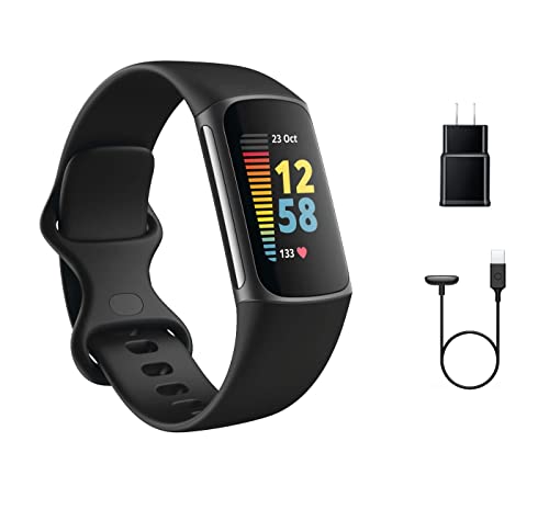 Fitbit Charge 5 Advanced Fitness Tracker with GPS, Heart Rate, Sleep & Health Tracker - Power Bundle with Adapter (Graphit...