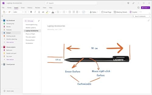 LAZARITE M Pen Black, Active Stylus for Microsoft Surface, Lenovo Yoga 7i/9i, Flex 5, Hp Envy x360/Pavilion x360/Spectre x...