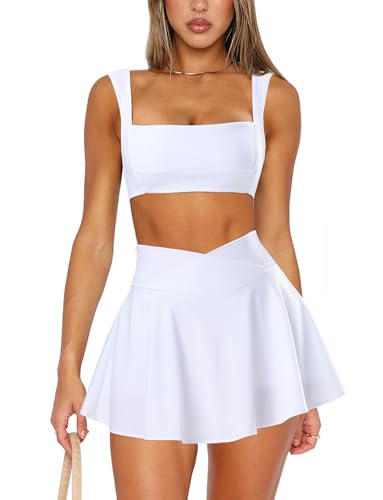 OZICERD Two Piece Tennis Skirt Sets for Women 2 Piece Mini Skirt Set Going Out Golf Skort Athletic Skirts Pickleball Outfit
