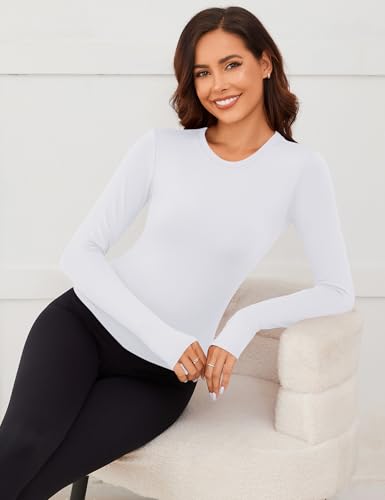 Rapbin Thermal Shirts for Women Long Sleeve Tops Ladies Fleece Undershirt for Winter Cold Weather with Thumb Holes XS-L