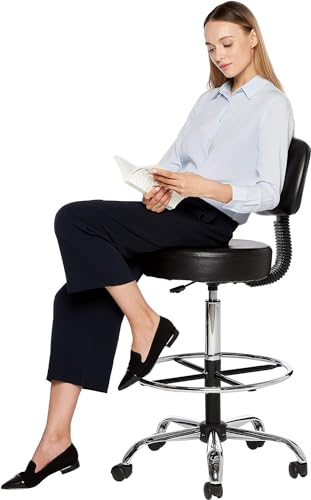 AmazonBasics Multi-Purpose Adjustable Drafting Spa Bar Stool with Foot Rest and Wheels - Black