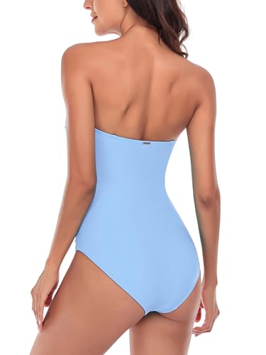 RELLECIGA Women's Tummy Control One Piece Swimsuit Bandeau Strapless Bathing Suits