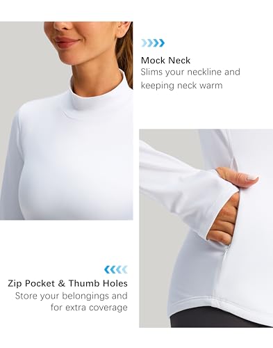G Gradual Thermal Shirts for Women Long Sleeve Mock Neck Fleece Tops Running Workout Cold Weather Gear with Zip Pocket
