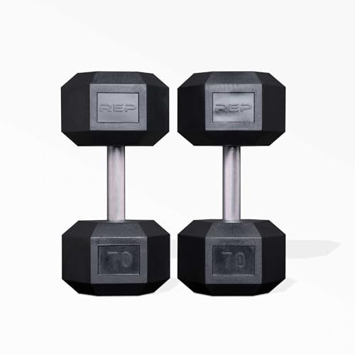 Rep Fitness 55lb-75 lb Dumbbell Set- Rubber Hex, Low Odor, Fully Knurled- Made for Heavy Lifting