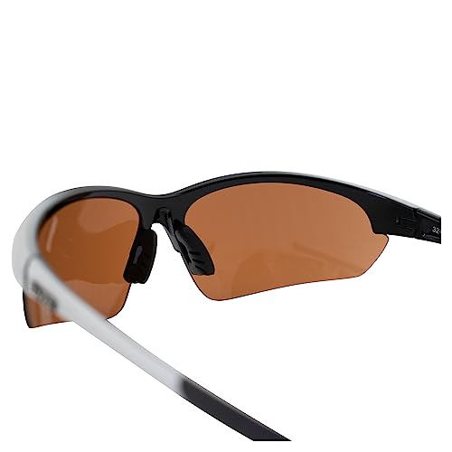 Raze Eyewear S-Wave Wrap Around Sports Sunglasses for Men or Women Black to White Gloss Frame w/High Definition Brown Lenses