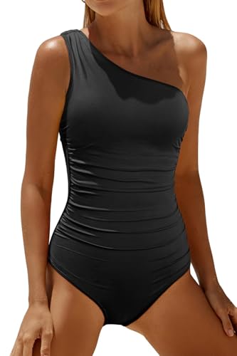 Daci One Shoulder One Piece Swimsuits for Women Tummy Control Bathing Suits Modest Full Coverage Slimming Swimwear
