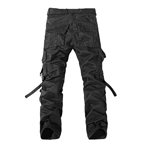 Men's Denim Cargo Pants Pleated Lightweight Casual Ripstop Military Pants Trendy Solid Color Workout Trousers with Pockets