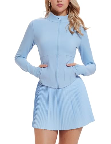 AFZ Two Piece Tennis Skirts Set for Women Long Sleeve Zip Up Workout Jacket with Pleated Mini Skirt Golf Pickleball Outfits