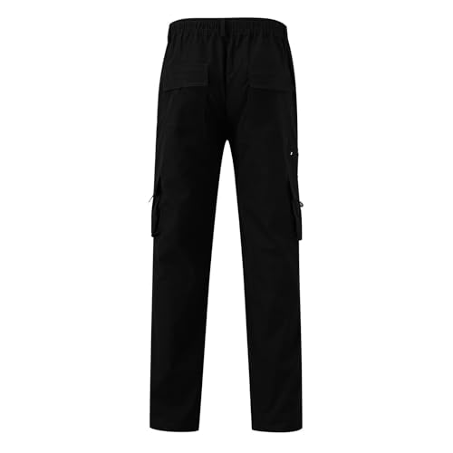 Men Baggy Cargo Pants Button Elastic Waisted Comfort Joggers Pants Workout Straight Leg Lightweight Athletic Hiking Trousers
