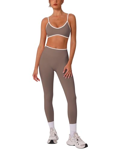 ABOCIW Womens 2 Piece Workout Sets Seamless Color Block Sports Bra Scrunch Butt Lifting High Waist Leggings Gym Set