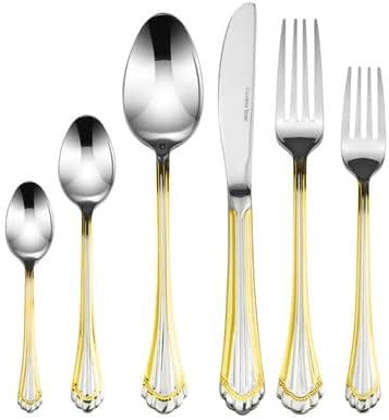 75-Pc Luxury Flatware Set for 12 w/Storage Case 24K Gold Premium Dining Cutlery Service - 18/10 Surgical Stainless Steel Silverware Hostess Serving Set in a Chest