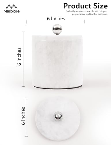 Marble Ice Bucket with Lid 6" White Wine Chiller Bucket for Home Bar, Parties, and Kitchen Decor, Ideal Drink Bucket & Ice...