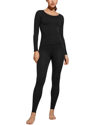 CRZ YOGA Soft Thermal Underwear Sets for Women Lightweight Long Johns Base Layer Pajamas Warm Top Bottom