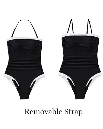 SUUKSESS Women One Piece Tummy Control Swimsuit Strapless Bandeau Bathing Suit