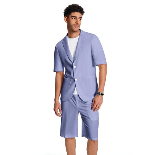 Cloudstyle Mens 2 Piece Top Shorts Matching Set Solid Button Up Summer Beach Casual Outfits