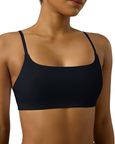 PAVOI ACTIVE Low Square Neck Sports Bra - Adjustable Thin Straps Workout Square Neck Bra for Women Removable Pads - FlexFlow