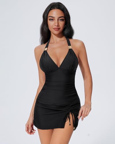 SUUKSESS Women Tummy Control Tankini Swimsuit Sexy Halter Bathing Suit 2 Piece
