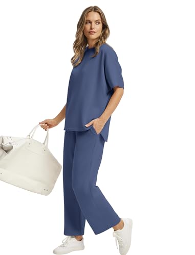 Sampeel Two Piece Sets for Women Summer Outfits Oversized Wide Leg Crop Pants Lounge Sets Airport Beach Vacation Clothes