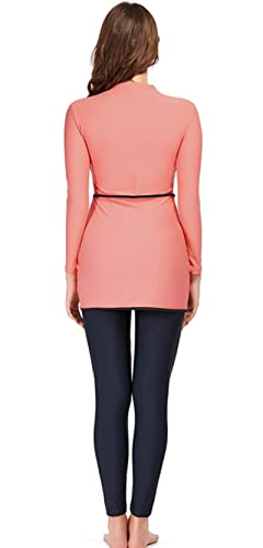 HOKFDC Women Full Covered Swimwear Modest Muslim Swimsuits 3 Pieces Islamic Long Sleeve Burkini with Swimming Cap