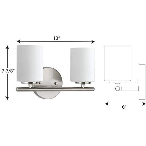 Progress Lighting 2-Light Modern Bath Vanity Light, Etched White Glass, Brushed Nickel, Model P2158-09