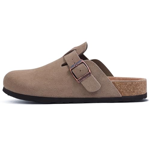 Litfun Unisex Genuine Suede Clogs Soft Footbed Leather Potato Shoes Comfort Slip On Clogs with Arch Support