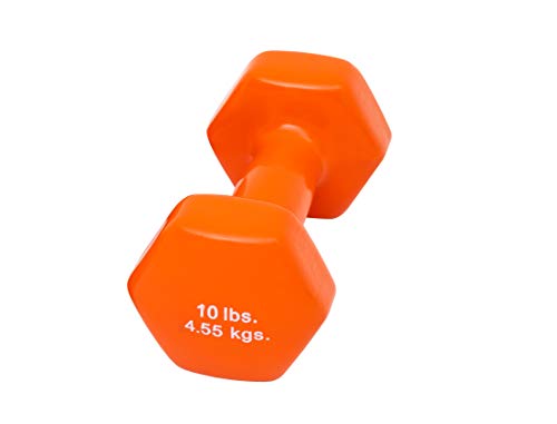 CanDo Vinyl Coated Dumbbell Orange 10 lb Single 1pc Handheld Weight for Muscle Training and Workouts, Color Coded Anti-Rol...