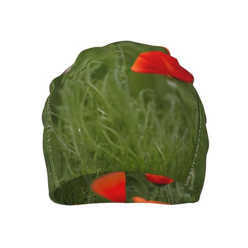 sackhg Poppy Flowers Petals Print Winter Beanie Hat Men Women Soft Lightweight Thermal Cap for Outdoor Skiing Wear Black