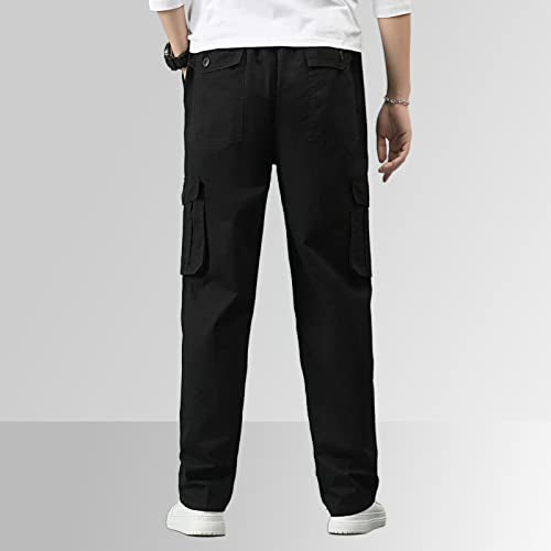 Mens Plus Size Cargo Pants Y2K Trendy Casual Elastic Waisted Cotton Pants Loose Fit Lightweight Straight Leg Hiking Trousers