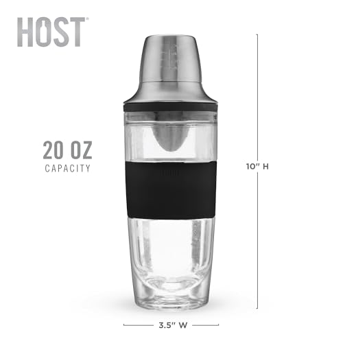 HOST Cocktail Shaker FREEZE Double-Walled Cup with Citrus Reamer, Strainer, Jigger Cap for Cold Brew Cocktails, Stainless ...