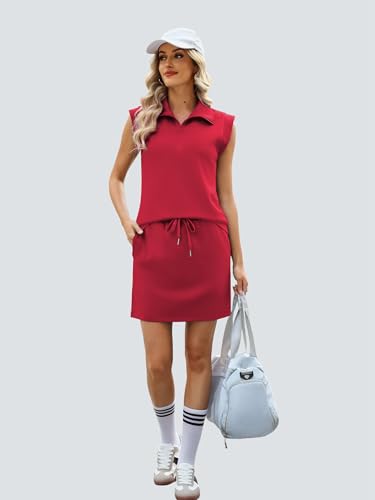 Casly Lamiit 2 Piece Skirt Sets for Women Summer Half Zip Travel Outfits Cap Sleeve Lapel Tops Matching Tennis Skirt