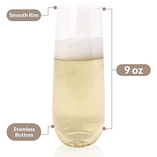 Reli. Champagne Flutes Plastic | 25 Pack | 9 oz - Clear | Stemless Premium Plastic Champagne Flutes | Party-Perfect for Ce...