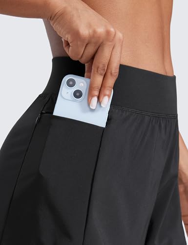CRZ YOGA 2 in 1 Double Layer Running Shorts for Women 3" - High Waisted for Athletic Tennis Workout with Zip Pockets
